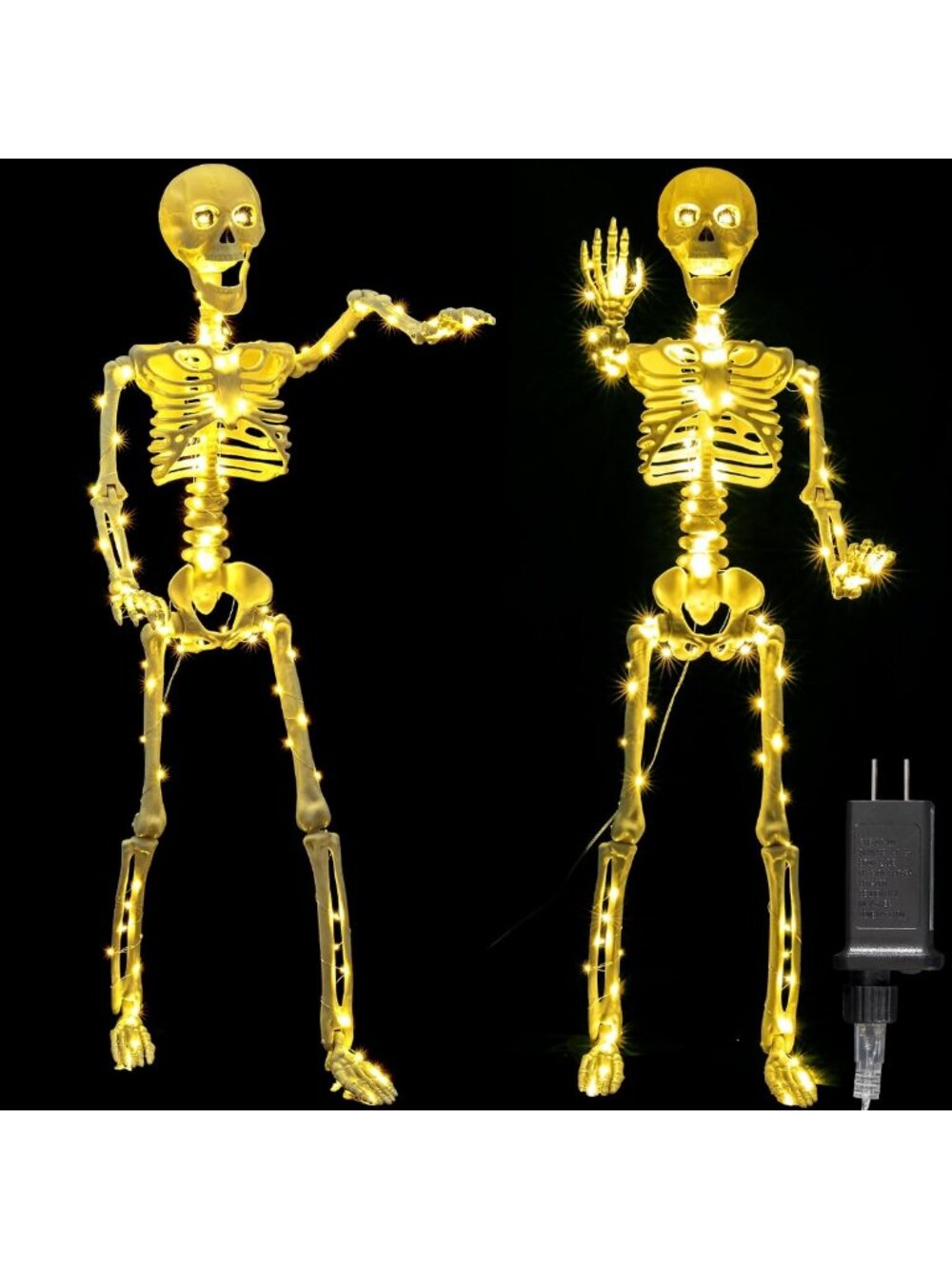 2 Pack 40" LED Light-Up Halloween Skeletons - Posable & Movable Decor for Spooky
